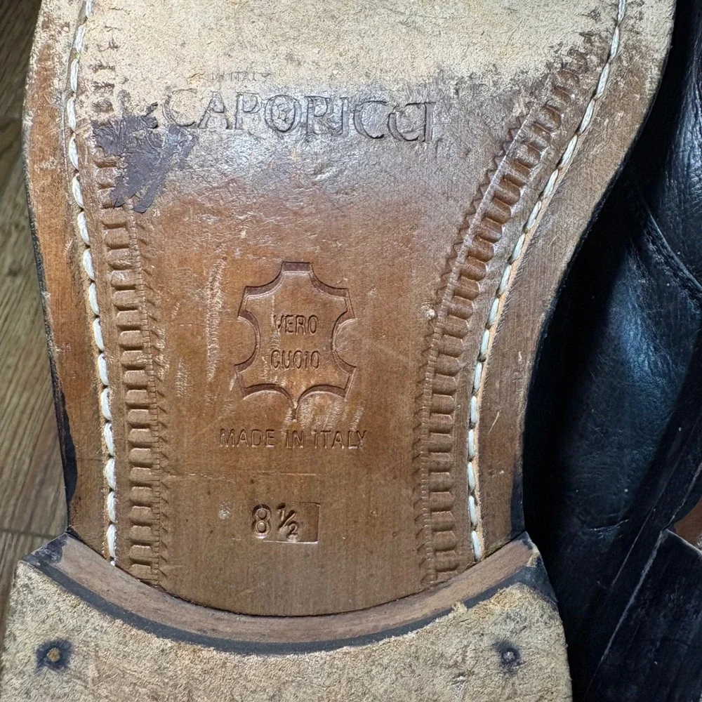 Caporicci Black‎ Leather Square Toe Derby Dress Shoes Made in Italy Mens 8.5